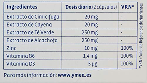 Ymea Menopausia Vientre Plano Ayuda a Aliviar los Sofocos, las Sudoraciones y al Adelgazaminto Abdominal Tratamiento 1 Mes ,64 Cápsulas Blancas