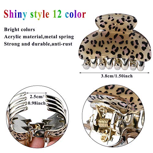 YMHPRIDE 12 piezas de pinzas para el cabello,pinzas de sujeción fuerte de 4 cm, estampado floral, mandíbula para el pelo con estampado de leopardo,pinza para el pelo vintage colorida y antideslizante