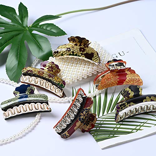 YMHPRIDE 12 piezas de pinzas para el cabello,pinzas de sujeción fuerte de 4 cm, estampado floral, mandíbula para el pelo con estampado de leopardo,pinza para el pelo vintage colorida y antideslizante