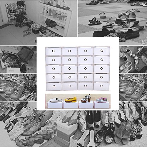 Yonntech 20pcs Cajas de Zapatos Plegables de Plástico Cajas Almacenaje plegable de plástico Cajón Organizador Transparente envase de la caja para zapatos Apilable Plegable Contenedor