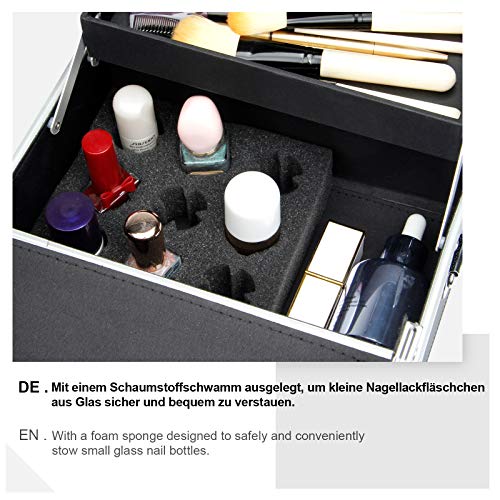 Yorbay Maletín para Maquillaje Estuche de Maquillaje, Estuche de cosméticos ABS de Aluminio, con Espejo, Cerradura, 2 bandejas Negro