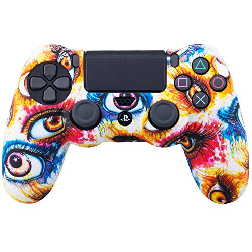 YoRHa Transferencia de Agua Camuflaje de Impresión Silicona Caso Piel Fundas Protectores Cubierta para Sony PS4/slim/Pro Dualshock 4 Mando x 1 (Ojos) con Los Puños Pulgar Thumb Gripsx 10