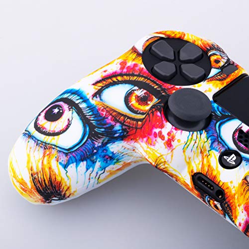 YoRHa Transferencia de Agua Camuflaje de Impresión Silicona Caso Piel Fundas Protectores Cubierta para Sony PS4/slim/Pro Dualshock 4 Mando x 1 (Ojos) con Los Puños Pulgar Thumb Gripsx 10