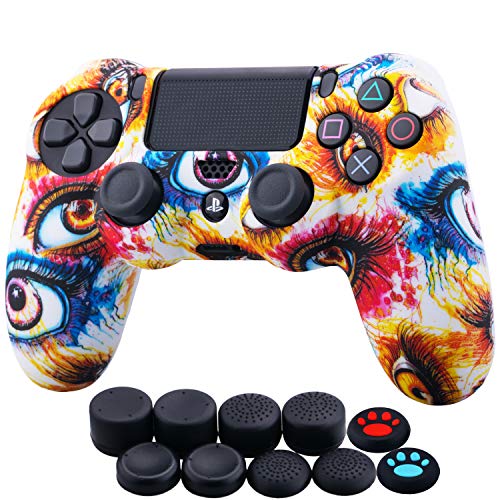 YoRHa Transferencia de Agua Camuflaje de Impresión Silicona Caso Piel Fundas Protectores Cubierta para Sony PS4/slim/Pro Dualshock 4 Mando x 1 (Ojos) con Los Puños Pulgar Thumb Gripsx 10