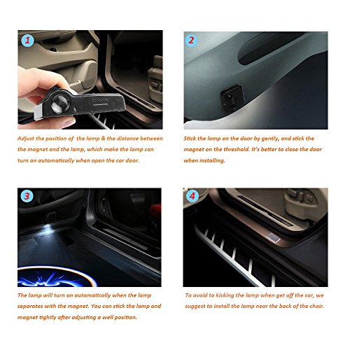 Youngine 2 x proyectores LED para puerta de coche, inalámbricos; luces de bienvenida o cortesía; lámpara de sombras con figura de Batman; luz fantasma operada con batería, con sensor magnético