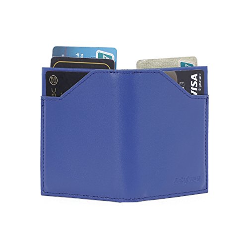 YRTECH Cartera Frontal de Bolsillo para Hombres Bloqueo RFID Tarjeta de crédito Cartera de Cuero Genuino (Delgado-Azul)