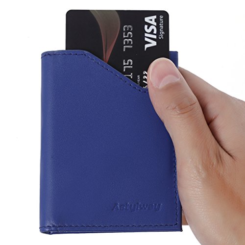 YRTECH Cartera Frontal de Bolsillo para Hombres Bloqueo RFID Tarjeta de crédito Cartera de Cuero Genuino (Delgado-Azul)