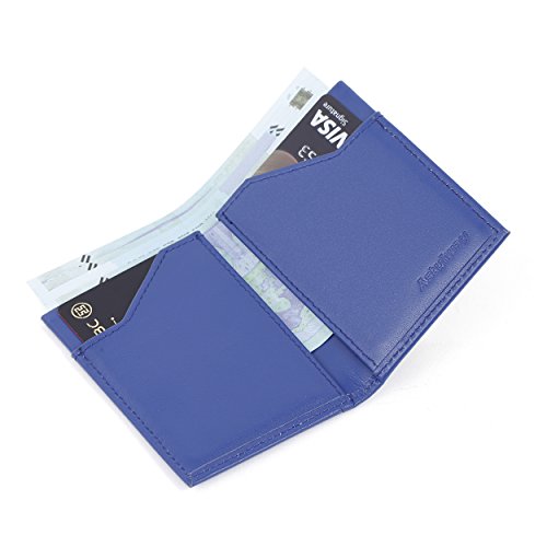 YRTECH Cartera Frontal de Bolsillo para Hombres Bloqueo RFID Tarjeta de crédito Cartera de Cuero Genuino (Delgado-Azul)