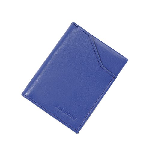 YRTECH Cartera Frontal de Bolsillo para Hombres Bloqueo RFID Tarjeta de crédito Cartera de Cuero Genuino (Delgado-Azul)