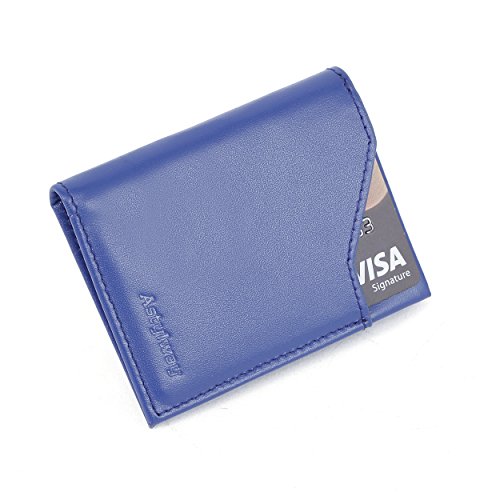 YRTECH Cartera Frontal de Bolsillo para Hombres Bloqueo RFID Tarjeta de crédito Cartera de Cuero Genuino (Delgado-Azul)
