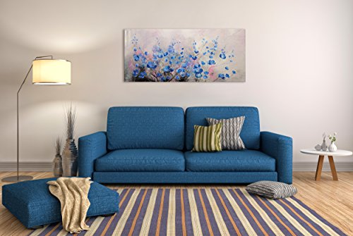 YS-Art | Cuadro Pintado a Mano Cumplido | Cuadro Moderno acrilico | 115x50 cm | Lienzo Pintado a Mano | Cuadros Dormitories | único | Azul