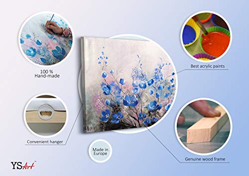 YS-Art | Cuadro Pintado a Mano Cumplido | Cuadro Moderno acrilico | 115x50 cm | Lienzo Pintado a Mano | Cuadros Dormitories | único | Azul