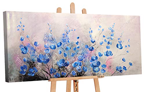 YS-Art | Cuadro Pintado a Mano Cumplido | Cuadro Moderno acrilico | 115x50 cm | Lienzo Pintado a Mano | Cuadros Dormitories | único | Azul