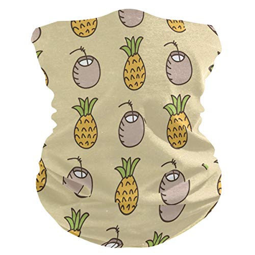 Yuanmeiju Bufanda con diadema, lindo sombrero de protección facial de piña y coco de frutas tropicales, banda para el sudor con protección UV para caminar, verano, hombres, mujeres, 25X50cm