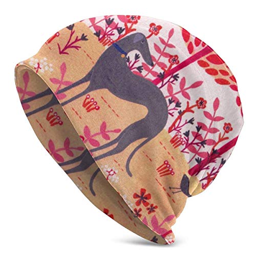 Yuanmeiju Otoño Greyhound Beanie Hombres Mujeres - Unisex Invierno Verano Cálido con puños Llanura Slouchy Skull Gorro de Punto Diario Gorro Negro-N9