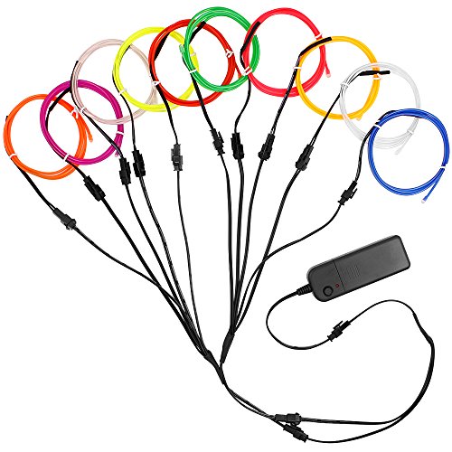 YuCool 10 Pack 3ft Portable EL Wire, luz de neón para la decoración de la Fiesta de Navidad de Halloween Mejoras para el hogar - 10 Colores