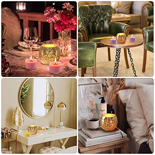YUE GANG Velas de té 8 Horas de Combustión, Velas Candelita con Candelabros Oro,Juegos de 24 Velas Candelitas Perfumadas