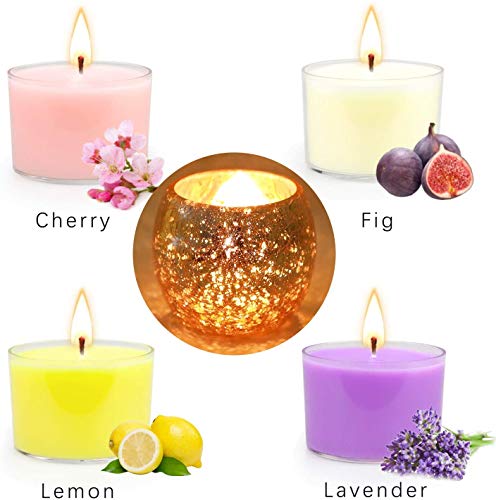 YUE GANG Velas de té 8 Horas de Combustión, Velas Candelita con Candelabros Oro,Juegos de 24 Velas Candelitas Perfumadas