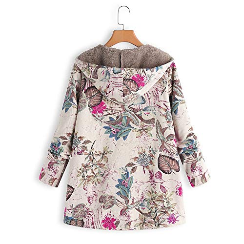 Yvelands Mujer Blusa Superior Invierno Cálido Outwear Estampado Floral Bolsillos con Capucha Abrigos de Gran tamaño Vintage(Hot Rose,XXL)