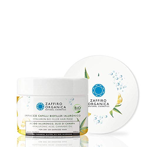 Zaffiro Organica Mascarilla cabello BIO Filler con Ácido Hialurónico Aceite de Cañamo, Keratina y Manteca de Karité |ECOLOGICA ✓ Reparación instantánea pelo dañado SIN SULFATOS NI SILICONAS 200ml