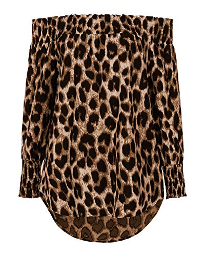 ZANZEA Camisetas Mangas Largas Hombros Descubiertos Sexy Blusas Estampado Leopardo Blusa Suelta marrón Leopardo XL