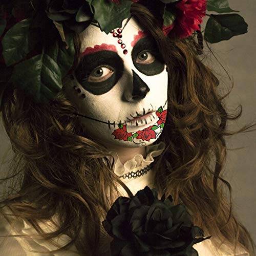ZERHOK Tatuaje Cara temporales Halloween 8pcs Etiqueta Mascarada diseño cráneo con Gemas Cara Mujer Adhesivas para Maquillaje en Halloween día de Muerto y Baile de Disfraz para Mujer Hombre y niños