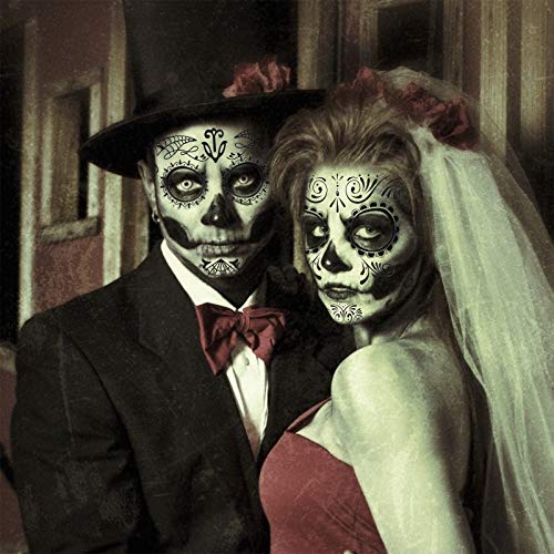 ZERHOK Tatuaje Cara temporales Halloween 8pcs Etiqueta Mascarada diseño cráneo con Gemas Cara Mujer Adhesivas para Maquillaje en Halloween día de Muerto y Baile de Disfraz para Mujer Hombre y niños