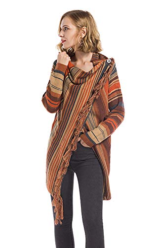 Zilcremo Mujer Frente Abierto Borla Cardigan Abrigos Suéter Poncho De Punto Suéteres Top Orange S