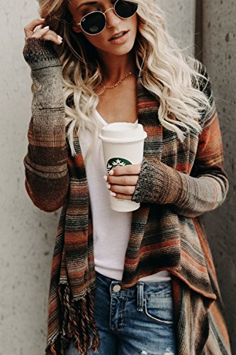 Zilcremo Mujer Frente Abierto Borla Cardigan Abrigos Suéter Poncho De Punto Suéteres Top Orange S