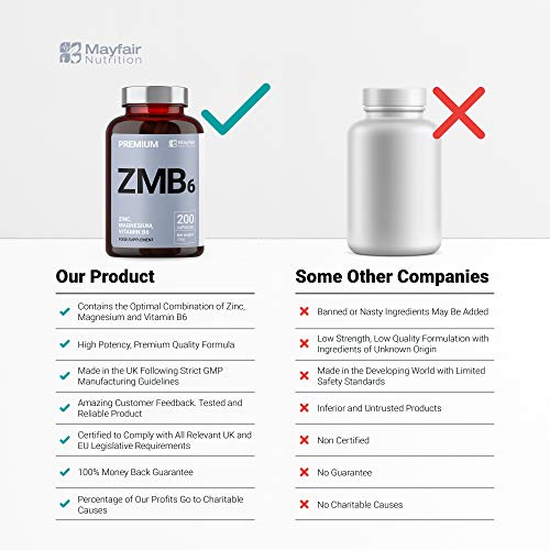 Zinc, Magnesio, Vitamina B6 | Máxima Potencia + Fácil de ingerir | Promueve la Fuerza Muscular, la Resistencia y la Recuperación, Aumenta los Biveles de Testosterona, Mejore el Sueño | Hecho en UK por Mayfair Nutrition
