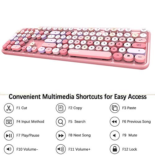 Zjcpow Bluetooth inalámbrico de Teclado de máquina de Escribir Teclado Compatible con Android, PC, Perfer for el hogar y la Oficina Teclados Blanca Rosa xuwuhz (Color : Pink Mixed Color)