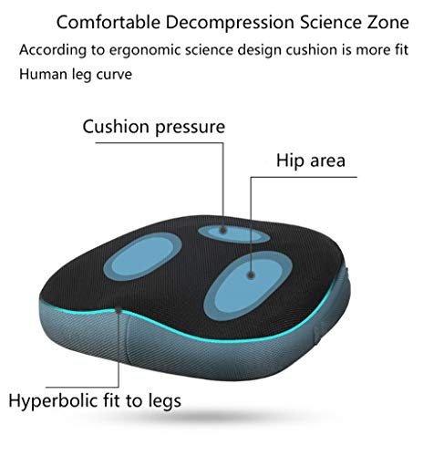 ZJZJ Comodidad Espuma De Memoria Cojinsillas,Antideslizante Résistant Cojín De Asiento Transpirable,Lavable Cubierto Alivia El Dolor De Espalda Tela De Malla De Costura Gris-Negro 17.7inch