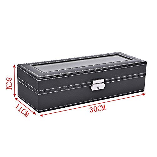 Zmsdt Estuche de Reloj para Hombre, con Tapa de Vidrio, con Pantalla, Organizador de Pantalla, Cuero de Fibra de Carbono, 10 de diciembre del 20/20, Caja de Almacenamiento para Reloj, Negro