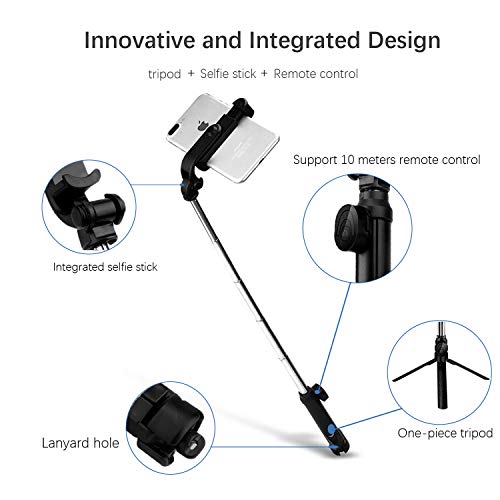 Zommuei Palo Selfie Trípode, Bluetooth Selfie Stick Movil con Control Remoto 360° Rotación Extensible Mini Tripode para iPhone X / 8/8 Plus / 7 / 6s / 6/5, Galaxy S10 / S9 / 8/7 / 6 / Note. Huawei