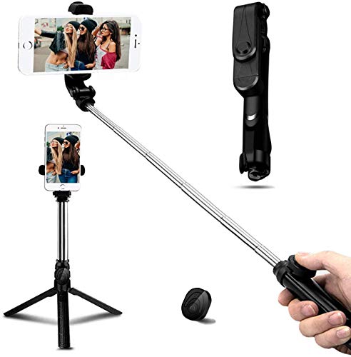 Zommuei Palo Selfie Trípode, Bluetooth Selfie Stick Movil con Control Remoto 360° Rotación Extensible Mini Tripode para iPhone X / 8/8 Plus / 7 / 6s / 6/5, Galaxy S10 / S9 / 8/7 / 6 / Note. Huawei