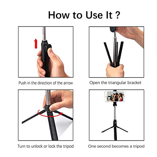 Zommuei Palo Selfie Trípode, Bluetooth Selfie Stick Movil con Control Remoto 360° Rotación Extensible Mini Tripode para iPhone X / 8/8 Plus / 7 / 6s / 6/5, Galaxy S10 / S9 / 8/7 / 6 / Note. Huawei