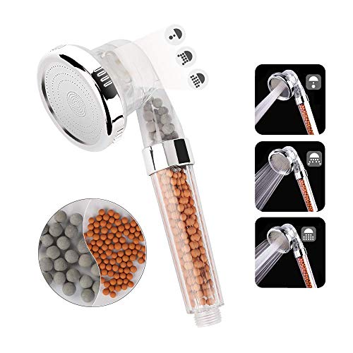 Zorara - Alcachofa de ducha ionic, filtro iónico, agua suave, 3 tipos de chorro, ahorro de agua, alcachofa de ducha para masaje (transparente)