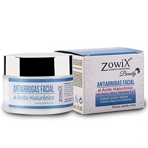 ZOWIX Crema Facial Antiarrugas para Piel Seca y Mixta. Crema Antiedad, Hidratante y Nutritiva con Acido Hialuronico. Mujer y hombre. Sin Parabenos. 50 ml