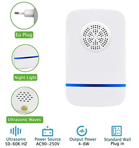 Zream Repelente Ultrasónico Mosquitos，Electrónico Repelente Ultrasónico Plagas Repelente Insectos Control de Plagas para Cucarachas Arañas Pulgas Ratones Ratas Moscas Hormigas（2 Piezas）