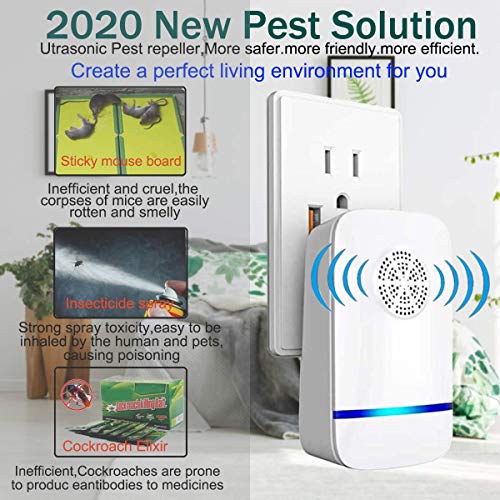 Zream Repelente Ultrasónico Mosquitos，Electrónico Repelente Ultrasónico Plagas Repelente Insectos Control de Plagas para Cucarachas Arañas Pulgas Ratones Ratas Moscas Hormigas（2 Piezas）