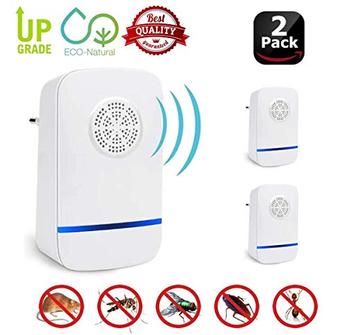 Zream Repelente Ultrasónico Mosquitos，Electrónico Repelente Ultrasónico Plagas Repelente Insectos Control de Plagas para Cucarachas Arañas Pulgas Ratones Ratas Moscas Hormigas（2 Piezas）
