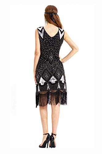 ZSM Banquete Pasarela anfitrión Rendimiento Atractivo de la Manera Elegante de Cola de Pescado Falda Larga 1920 Retro Vestido de Perlas YMIK (Color : Silver, Size : L)