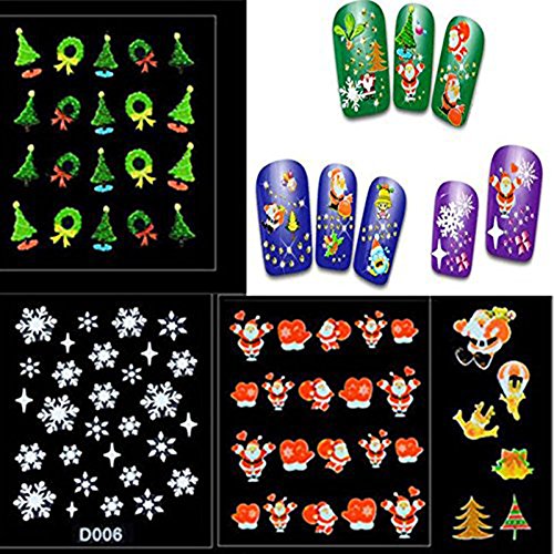 ZUMUii Butterme 12 Pegatinas para uñas, Motivos navideños, Copos de Nieve, árbol, decoración.