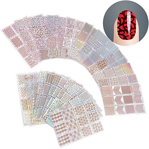ZWOOS 288 Piezas Diseños de Vinilos de Uñas Set de Hojas de Pegatinas de Plantillas de Uñas para Diseño de Arte de Uñas, 24 Hojas