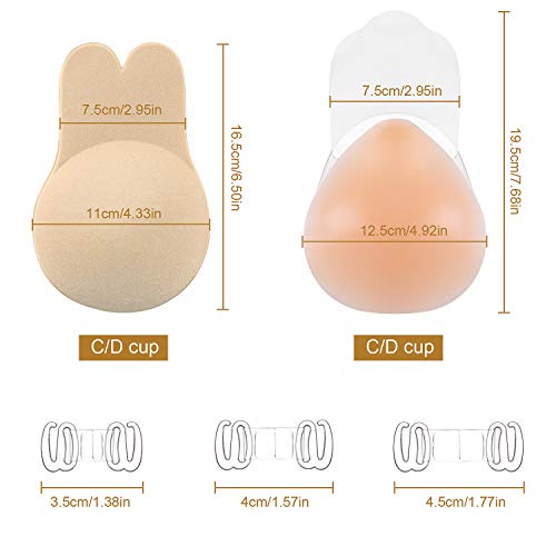 ZWOOS Sujetador Invisible Adhesivo Push Up Silicona, 2 Pares Bra Sujetador Tape Sexy Strapless Impermeable Respirable Reutilizable Cómodo C/D