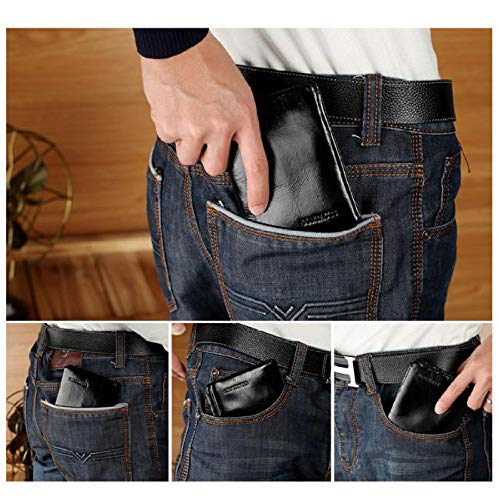 ZXHDP - Cartera de Piel para Hombre, Estilo Casual, Triple Pliegue, con Cera al óleo Pretty Black 13x9.5x3cm