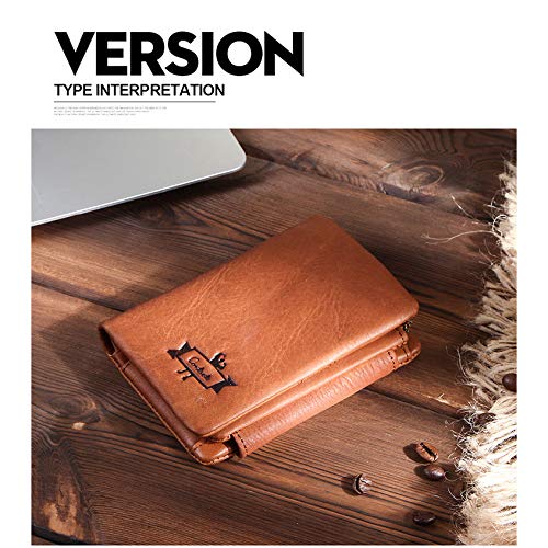 ZXHDP - Cartera de Piel para Hombre, Estilo Casual, Triple Pliegue, con Cera al óleo Pretty Black 13x9.5x3cm