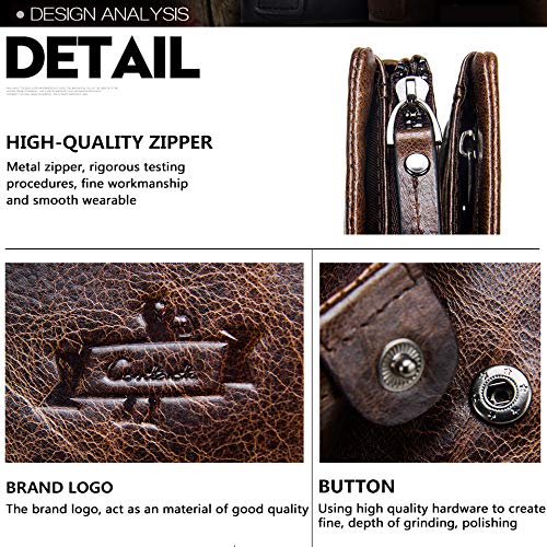 ZXHDP - Cartera de Piel para Hombre, Estilo Casual, Triple Pliegue, con Cera al óleo Pretty Black 13x9.5x3cm