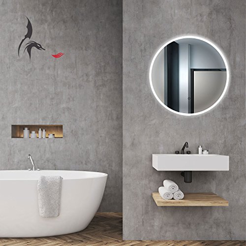 -Espejo de baño redondo, con iluminación LED, espejo “Cottbus” de 60 cm, para cuarto de baño con luz en su contorno, clase energética A+