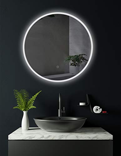 -Espejo de baño redondo, con iluminación LED, espejo “Cottbus” de 60 cm, para cuarto de baño con luz en su contorno, clase energética A+